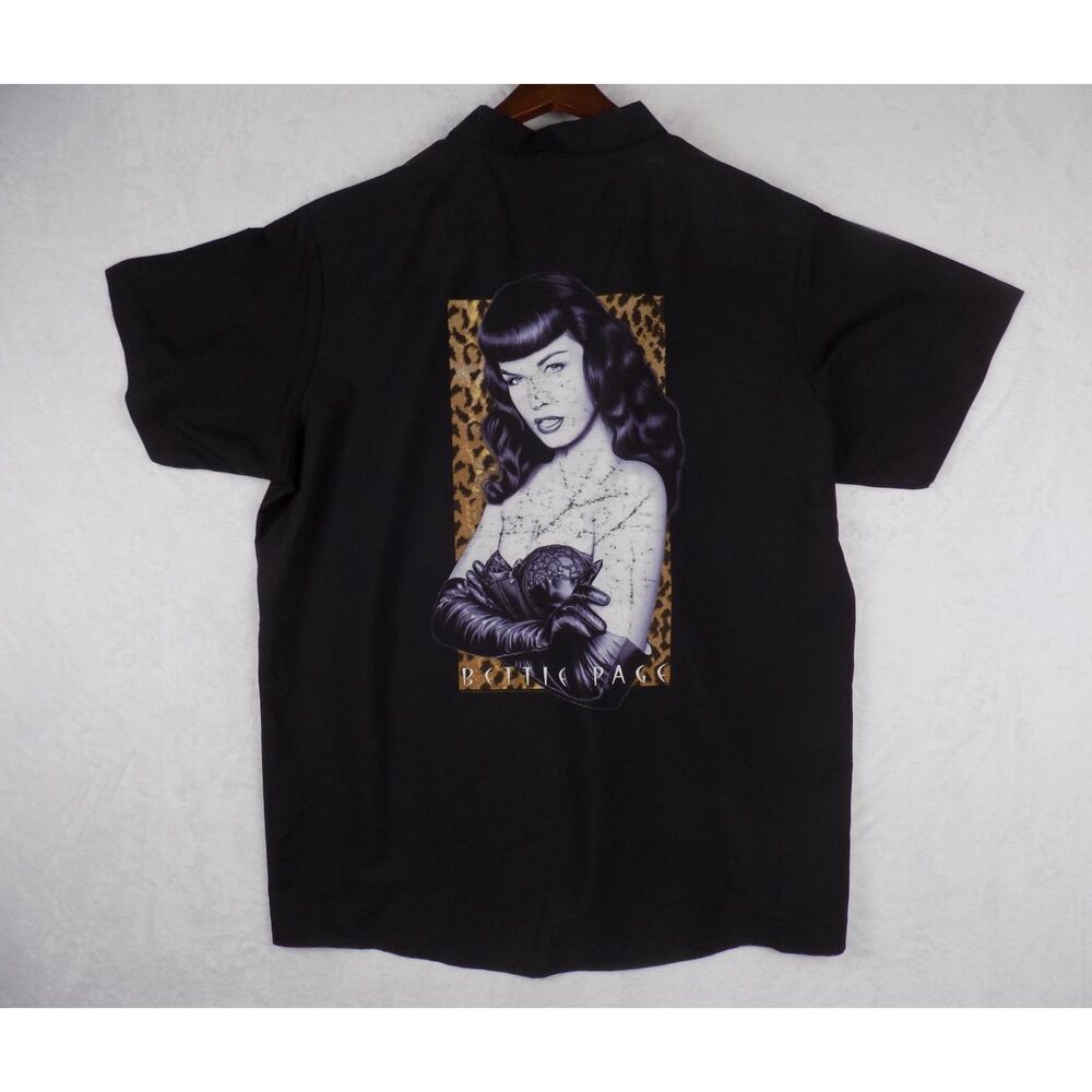 Dickies Vintage Bettie Page Shirt Men’s Black Mechanic Biker Size XXL